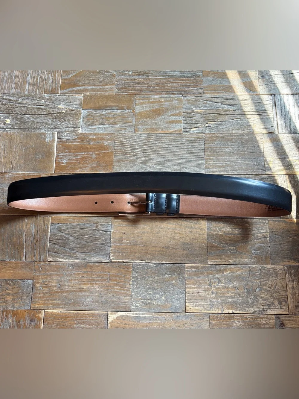 Allen Edmunds Polished Cobber Black Leather Belt